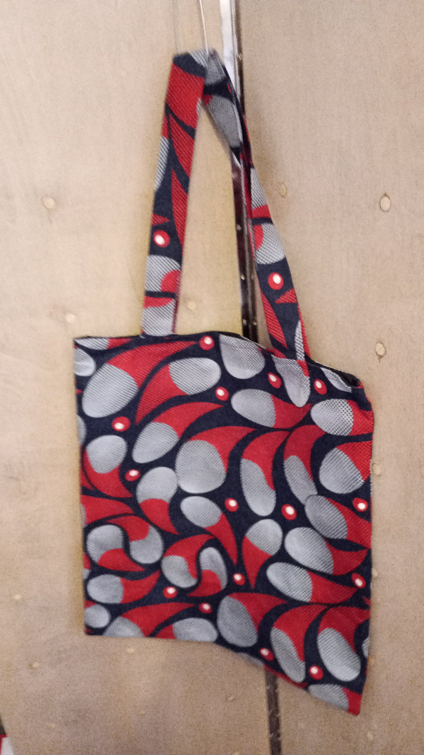 Navy Blue and Grey and Red Ankara Tote Bag - Grace Joyz Fashion