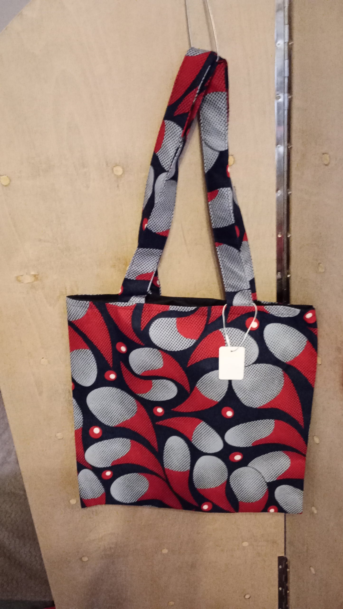 Navy Blue and Grey and Red Ankara Tote Bag - Grace Joyz Fashion
