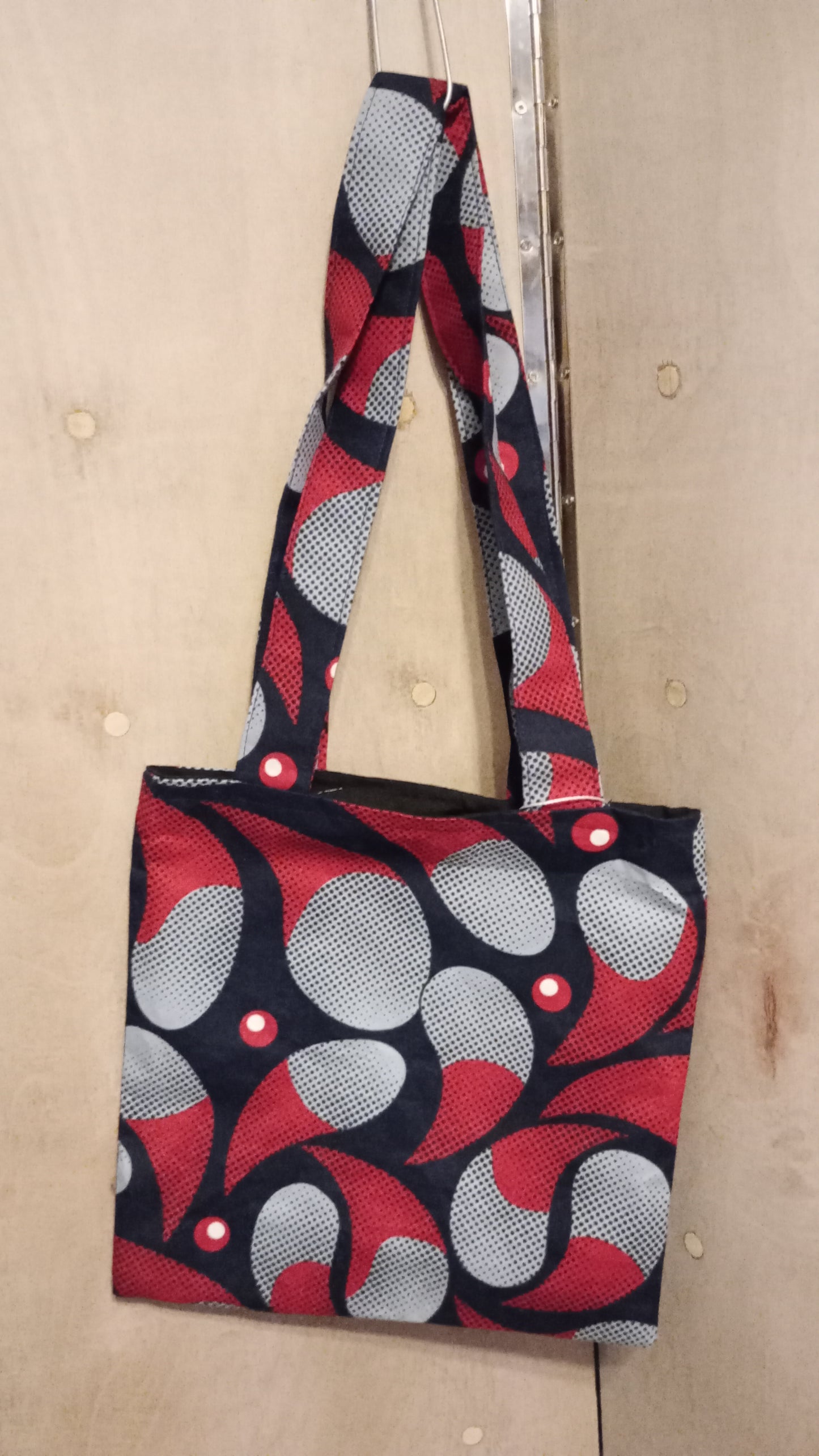 Navy Blue and Grey and Red Ankara Tote Bag - Grace Joyz Fashion