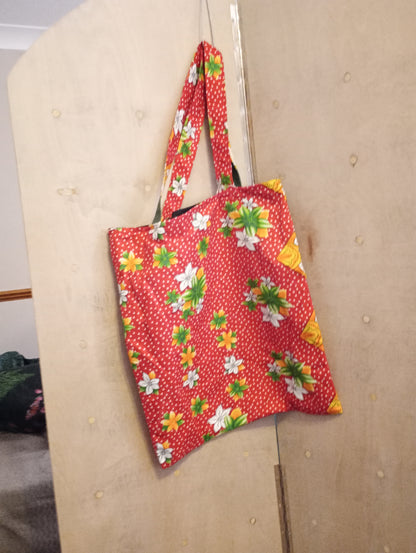 Red and White Flower Ankara Tote Bag