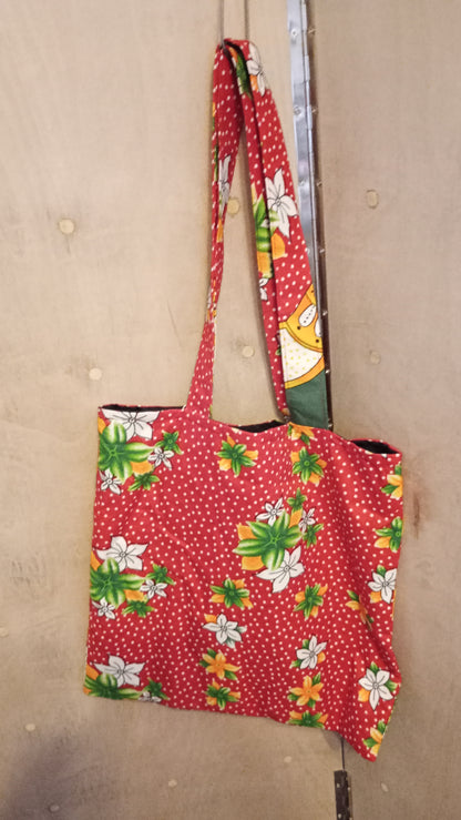 Red and White Flower Ankara Tote Bag
